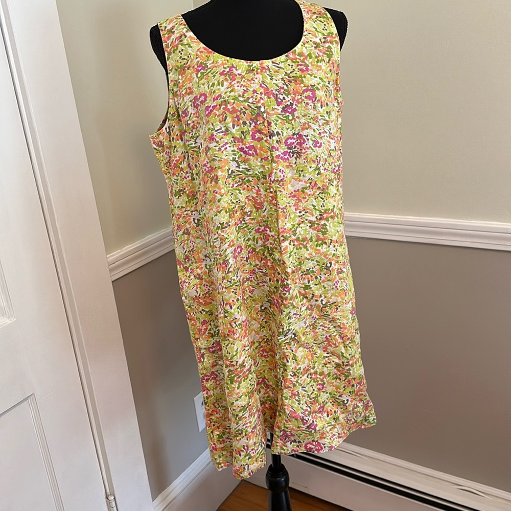 J. Jill Love Linen Artsy Watercolor Floral Relaxed Shift Dress Large (M)